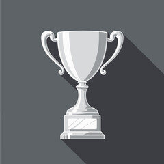 Elegant silver trophy with shadow on gray background, achievement symbol