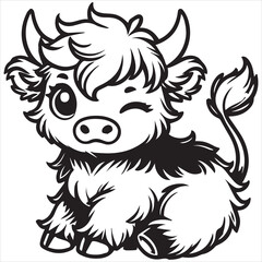 Obraz premium Watercolor baby highland cow digital download