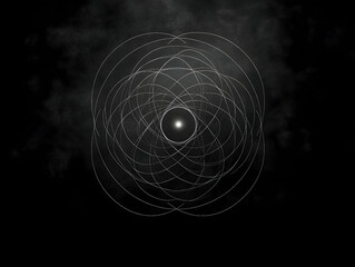 Concentric silver rings intersect around a central bright point on a dark smoky background