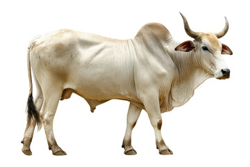 Cream colored brahman bull isolated on studio shot cow farm beef meat on transparent background
