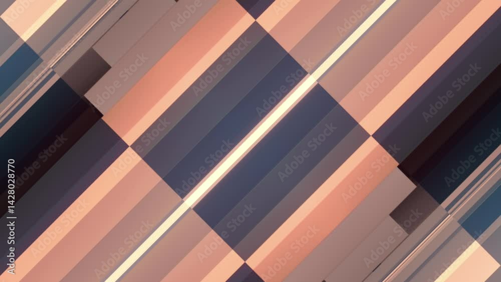 Poster Minimalist loop animation with ordered volumetric forms. The isometric shapes move smoothly and the blue-orange palette emphasizes the digital aesthetic. 3d rendering 4K