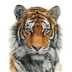Majestic siberian tiger portrait intense gaze wildlife animal big cat fur on transparent background