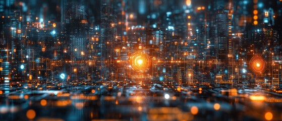 Obraz premium Cyberpunk Metropolis: A Digital Cityscape at Night