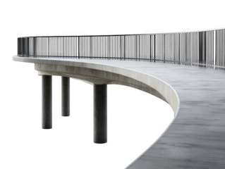 Modern concrete pedestrian bridge design with metal railing way grey city on transparent background