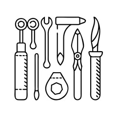 crafting tools set icon, crafting tools set line art - simple line art of crafting tools set, perfect for crafting tools set logos and icons