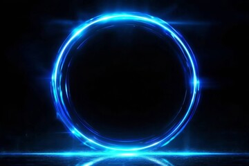 A vibrant blue circle light frame set against a black background.
