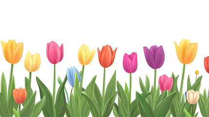 Vibrant Multicolored Tulips Spring Floral Border, PNG