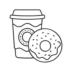 doughnut and coffee cup icon, doughnut and coffee cup line art - simple line art of doughnut and coffee cup, perfect for doughnut and coffee cup logos and icons