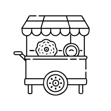 recommend clip art: doughnut cart icon, doughnut cart line art - simple line art of doughnut cart, perfect for doughnut cart logos and icons