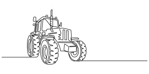 Continuous one line drawing of farmer's tractor. classic tractor outline vector illustration. harvest and farming concept. Editable stroke,  Agricultural Tractor, Farm Machinery, Rural, minimal design
