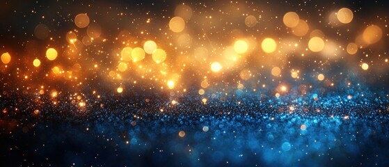 Fototapeta premium Dazzling Blue and Gold Glitter Lights Abstract Background
