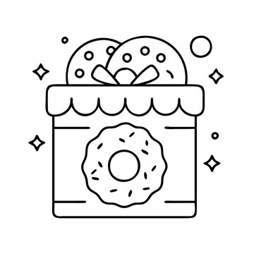 recommend clip art: doughnut themed gift box icon, doughnut themed gift box line art - simple line art of doughnut themed gift box, perfect for doughnut themed gift box logos and icons
