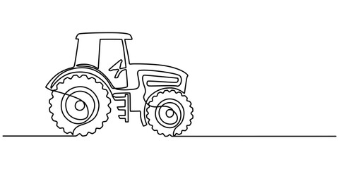 Continuous one line drawing of farmer's tractor. classic tractor outline vector illustration. harvest and farming concept. Editable stroke,  Agricultural Tractor, Farm Machinery, Rural, minimal design