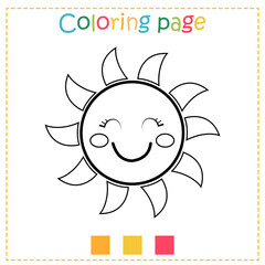 A simple coloring page for kids with a cute sun. Worksheets for kindergarten