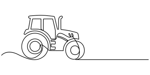 Continuous one line drawing of farmer's tractor. classic tractor outline vector illustration. harvest and farming concept. Editable stroke,  Agricultural Tractor, Farm Machinery, Rural, minimal design