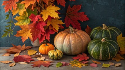 Background with a pumpkins and leaves decorative image