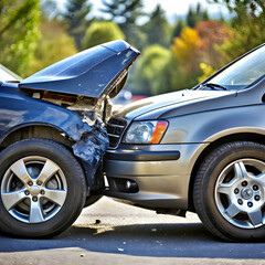 a closeup view of a two car collision