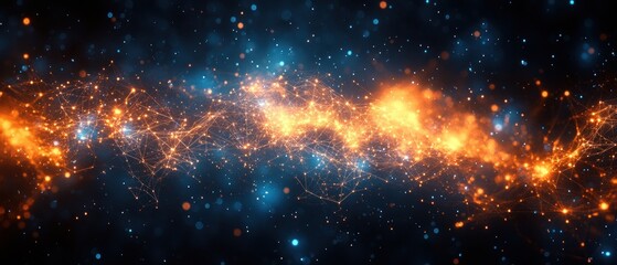 Fototapeta premium Cosmic Nebula: A Symphony of Orange and Blue Celestial Lights