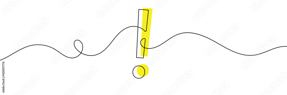 Wall mural continuous linear drawing of exclamation mark. single-line drawing of an exclamation mark. exclamati