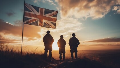 Soldiers Sunset UK Flag Hilltop.