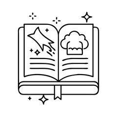 fantasy book icon, fantasy book line art - simple line art of fantasy book, perfect for fantasy book logos and icons