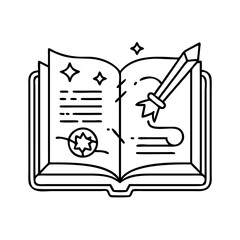 fantasy book icon, fantasy book line art - simple line art of fantasy book, perfect for fantasy book logos and icons