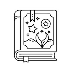 fantasy book icon, fantasy book line art - simple line art of fantasy book, perfect for fantasy book logos and icons