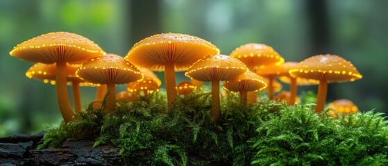Fototapeta premium Enchanted Forest: Glowing Mushrooms on Moss