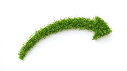Green grass arrow curving upwards on a white background.