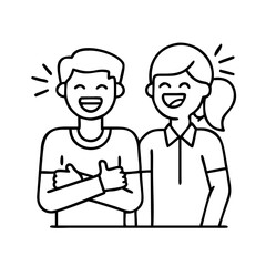 friends laughing together icon, friends laughing together line art - simple line art of friends laughing together, perfect for friends laughing together logos and icons