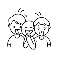 friends making silly faces icon, friends making silly faces line art - simple line art of friends making silly faces, perfect for friends making silly faces logos and icons