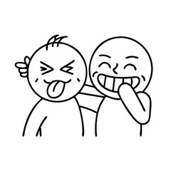 friends making silly faces icon, friends making silly faces line art - simple line art of friends making silly faces, perfect for friends making silly faces logos and icons