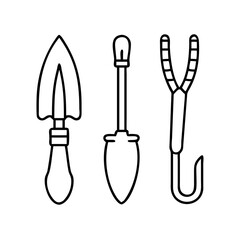 gardening tools icon, gardening tools line art - simple line art of gardening tools, perfect for gardening tools logos and icons