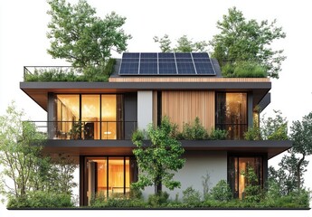 Modern Eco-Friendly Home Design with Solar Panels and Green Roof for Sustainable Living