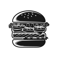 Illustration of a hamburger. Burger emblem. Vector illustration