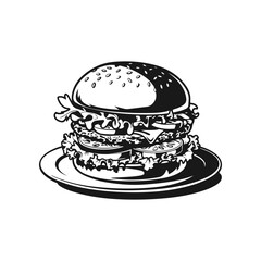Illustration of a hamburger. Burger emblem. Vector illustration