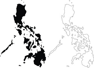 Map of Philippines Silhouette Flat and Outline Design