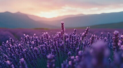 Naklejka premium Lavender Field Sunset Landscape Photography