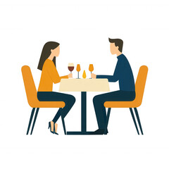 Fototapeta premium A couple enjoying drinks at a cozy cafe, engaging in conversation and sharing quality time together, depicted in a stylish, cartoonish illustration.