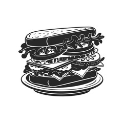 Illustration of Sandwich isolated on white background. Emblem with sandwich. Vector illustration