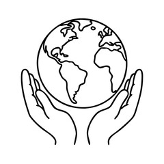 hands holding the planet icon, hands holding the planet line art - simple line art of hands holding the planet, perfect for hands holding the planet logos and icons