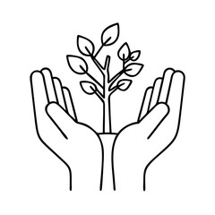 hands holding tree icon, hands holding tree line art - simple line art of hands holding tree, perfect for hands holding tree logos and icons
