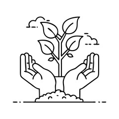 Fototapeta premium hands planting a tree icon, hands planting a tree line art - simple line art of hands planting a tree, perfect for hands planting a tree logos and icons