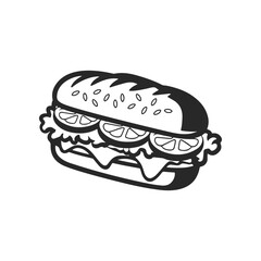 Illustration of Sandwich isolated on white background. Emblem with sandwich. Vector illustration