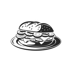 Illustration of Sandwich isolated on white background. Emblem with sandwich. Vector illustration