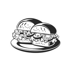 Illustration of Sandwich isolated on white background. Emblem with sandwich. Vector illustration