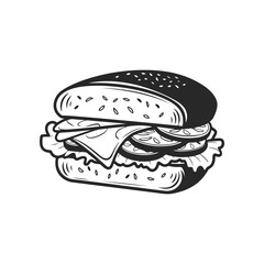 Illustration of Sandwich isolated on white background. Emblem with sandwich. Vector illustration