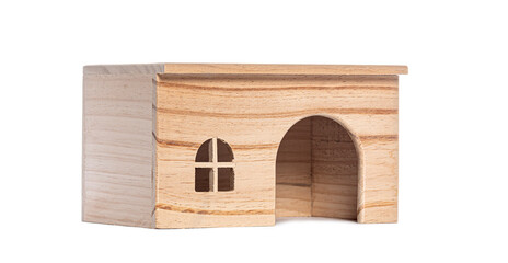 Small wooden house for rodents providing shelter and comfort
