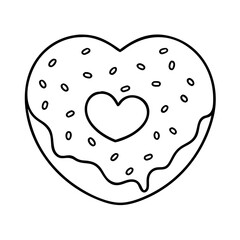 heart shaped doughnut icon, heart shaped doughnut line art - simple line art of heart shaped doughnut, perfect for heart shaped doughnut logos and icons