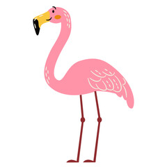 Cute vector illustration in a simple childish style. Cute flamingo on white background. Safari animals . Vector illustration